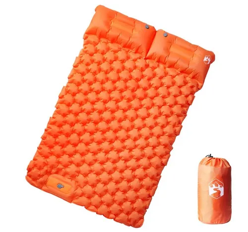 vidaXL Doppel Isomatte mit Fußpumpe - Isomatte für 2 Personen, selbstaufblasend und bequem, ideal für Camping und Outdoor-Aktivitäten. Langlebiges 40D-Nylon, schnelles Aufblasen in 90 Sekunden, integrierte Kissen sorgen für optimalen Komfort.