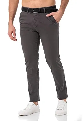 Redbridge Herren Chino-Hose mit Gürtel Bequeme Freizeit- und Businesshose Anthrazit W30 L32