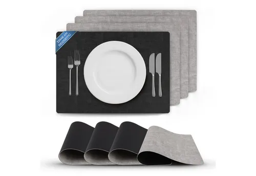 Bestlivings Platzset Kunstleder Uni/Struktur, (4-St), Tischset, abwischbares Lederimitat Platzdeckchen 46x33cm Doppelseitig