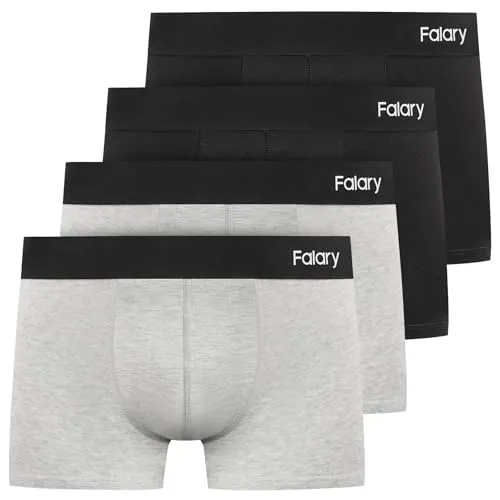 FALARY Boxershorts Herren Männer Unterhosen Men Retroshorts Unterwäsche Underwear Boxer Trunk Baumwolle Ohne Kratzenden Zettel Sportunterhosen für Herren 4er Pack Schwarz/Grau L
