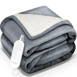 sinnlein® Heizdecke mit Abschaltautomatik 180x130cm Hellgrau | Elektrische Wärmedecke mit 9 Temperaturstufen | Kuscheldecke waschbar Bett, Sofa |... - Hellgrau