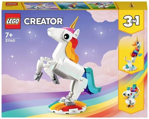 LEGO 31140 Creator 3in1 Magisches Einhorn - Bauspaß mit Seepferdchen und Pfau, kreatives Spielzeug für Mädchen und Jungen ab 7 Jahren