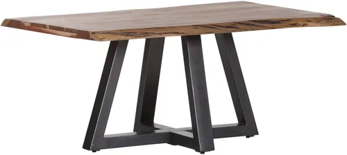 Couchtisch GUTMANN FACTORY, grau - Tisch aus massiven Akazienholz mit echter Baumkante, ideal für ein modernes Wohnzimmer. Maße: B:100cm H:46cm T:65cm, robustes Metallgestell in anthrazit.