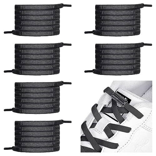 anshuke Schnürsenkel Ohne Binden, 6 Paar Elastische Schnürsenkel mit Metallkapsel, Schnürsenkel Schleifenlose Schuhbänder mit Kapseln, No Tie Shoelaces für Sneaker, Laufschuhe, Sporschuhe (6 Schwarz)