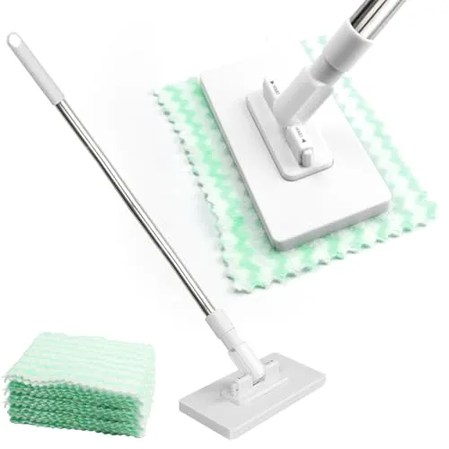 PIWOSGOL Wischmopp mit Druck-Klemm-System und 10 Mikrofasertüchern