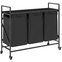 vidaXL Wäschekorb 3 Fächer mit Rädern - Schwarze Eiche - Wäschesammler mit 3 ausziehbaren Fächern und robusten Rollen für mühelosen Transport. Ideal zur Sortierung von Wäsche und praktischen Ablageflächen.