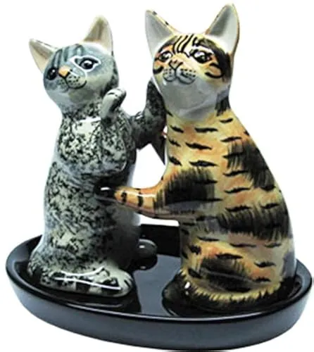 Keramik Salz und Pfefferstreuer Set Katzen Motiv (GRAU UND ROT)