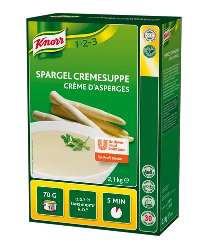 Knorr Spargel Cremesuppe 2,1 Kg - Cremige Spargelsuppe im praktischen 2,1 kg Pack, ideal für gesellige Anlässe oder als schnelles Gericht.