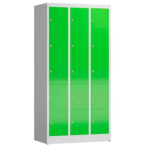 Steelboxx Fächerschrank 15 Fächer - Robuster Schließfachschrank mit 15 Fächern, komplett verschweißt und montiert, ideal für Umkleiden und Pausenräume in verschiedenen Branchen.