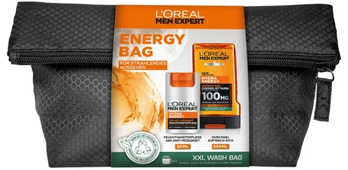 L'ORÉAL PARIS MEN EXPERT Pflege-Set HYDRA ENERGY BAG KULTURBEUTEL Set, 3-tlg., Set mit Duschgel und 24h Tagespflege