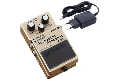 Boss AD-2 Preamp für Akustik-Gitarre - E-Gitarre Preamp Effekt-Pedal mit Acoustic Resonance Technologie für natürlichen Klang und Hall in Studioqualität, inklusive 9V Netzteil.