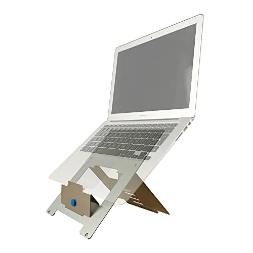 R-Go Tools Riser Attachable Laptopständer - Laptop-Ständer mit 5 verstellbaren Höhen für eine ergonomische Arbeitshaltung, ideal für Heimschreibtische und unterwegs, faltbares Design aus Aluminium.