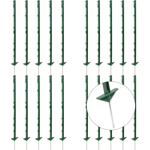 Agrarzone [20x] Kunststoff Weidezaunpfähle 105cm, Doppeltritt grün - 5/10/20/40 Stück langlebige Kunststoffpfähle 8 Ösen - robuster Weidezaunpfahl