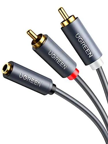 UGREEN Stereo Cinch Kabel Cinch Klinke Adapter 3,5 mm Klinke Buchse auf 2 * Cinch Stecker Vergoldete Kontakte (20cm)