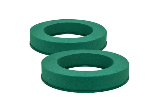 Creativery Bastelmoos, Nass Steckschaum Kranz 25cm mit ringförmiger Plastikunterlage 2er Set