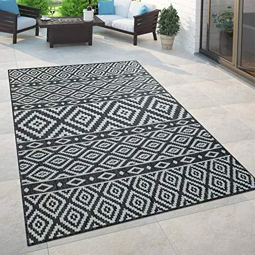 Paco Home In- & Outdoor Teppich 120x170 cm, Schwarz Orientalisch - Teppich für Innen & Außen mit trendigem orientalischen Design, pflegeleicht und schadstoffgeprüft nach STANDARD 100, ideal für Wohnzimmer, Flur oder Terrasse.