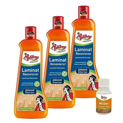 POLIBOY Laminat Renovierer - 3x 500ml Bodenaufbereiter mit Glanzeffekt - Bodenreiniger für Laminat, ideal zur Auffrischung und Versiegelung. Schützt vor Kratzern und Alltagsverschleiß, auch für Kinderzimmer geeignet. Made in Germany.