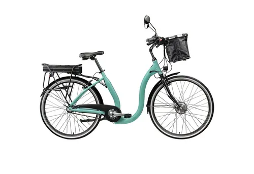 Tretwerk Linea E-Bike grün - Das Tretwerk Linea E-Bike überzeugt durch eine einfache Handhabung und einen niedrigen Einstieg. Ideal für Stadtfahrten, bietet es eine Reichweite von bis zu 95 km und einen komfortablen Citylenker für entspanntes Fahren.