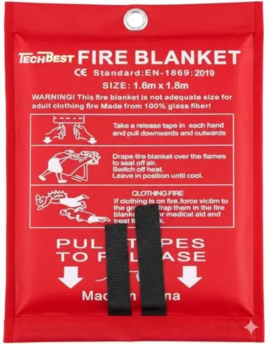 TechBest Löschdecke Küche Feuerlöschdecke von TechBest