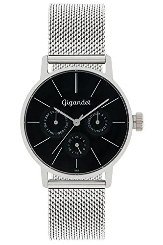 Gigandet Damenuhr Multifunktion Quarz Analog mit Edelstahlarmband Silber G38-006 - Elegante Armbanduhr für Damen mit 24-Stunden-Anzeige, kratzfestem Saphirglas und anpassbarem Milanaise-Armband für perfekten Tragekomfort.