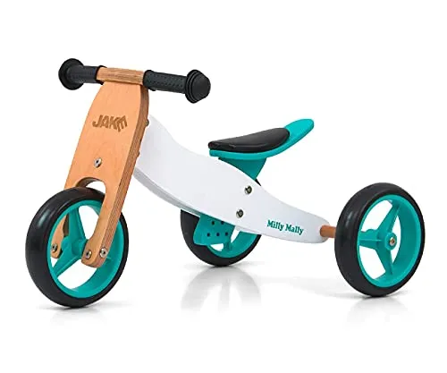 Milly Mally Jake Laufrad mit Zwei oder DREI Rädern Holzlaufrad von 1 bis 3 Jahren Classic Mint Spielzeug ab 1 Jahr Scoot and Ride kinderspielzeug ab 1 Jahr Baby Spielzeug