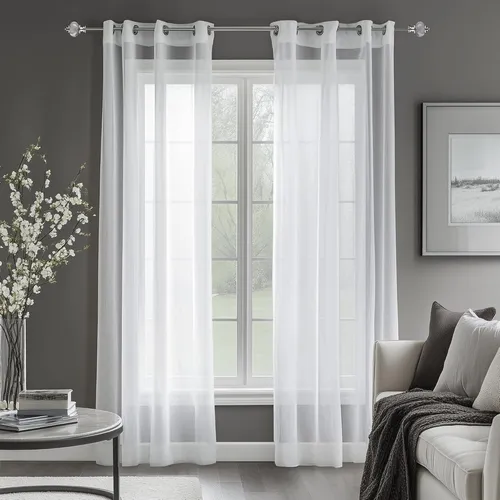 Transparente Voile Gardine Leinenoptik Ösenvorhang 240x140 Weiß 2er Set