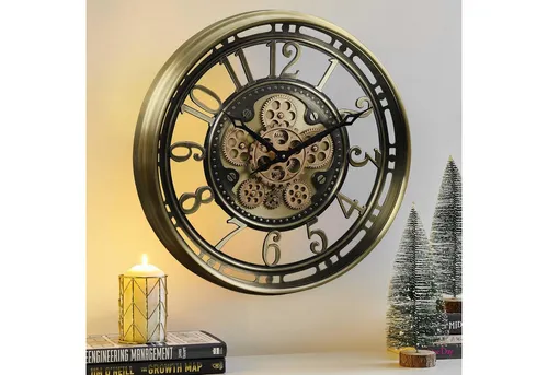 Samilito Wanduhr mit echtem Bewegungsgetriebe in Gold - Wanduhren - Elegante Wanduhr mit einzigartigem Zahnräder-Design, kombiniert klassische römische und arabische Ziffern für einen stilvollen Akzent in jedem Raum.