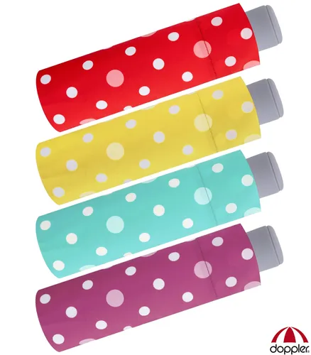 doppler Mini-Taschenschirm für Kids - Handöffner, leicht und bunt gepunktet in fröhlichem Rosa, ideal für kleine Abenteurer