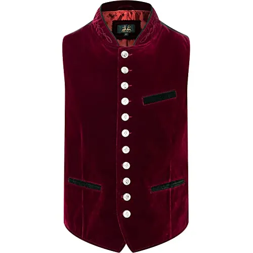 Wiesnkönig Herren Samtweste Moritz Trachtenweste, Rot (rot 202), Medium (Herstellergröße: 48)