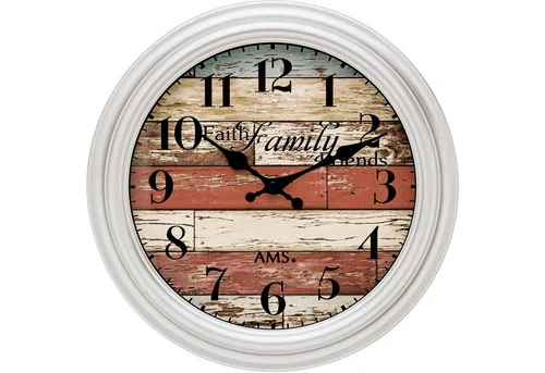 AMS 9618 Wanduhr Quarz analog silbern rund von AMS