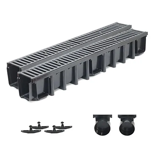 2m Entwässerungsrinne Tiefe 148mm Belastungsklasse C250, Gußrost komplett SET (schwarz)