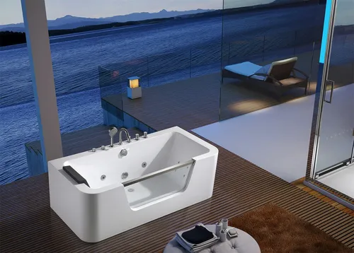 Badewanne Luxus Relax Komplett 170x80cm - Elegante Badewanne mit integrierten Massagedüsen und stimmungsvollem Licht. Ideal für entspannende Momente im Badezimmer. Maße: 170 x 80 x 60 cm, freistehende Installation.