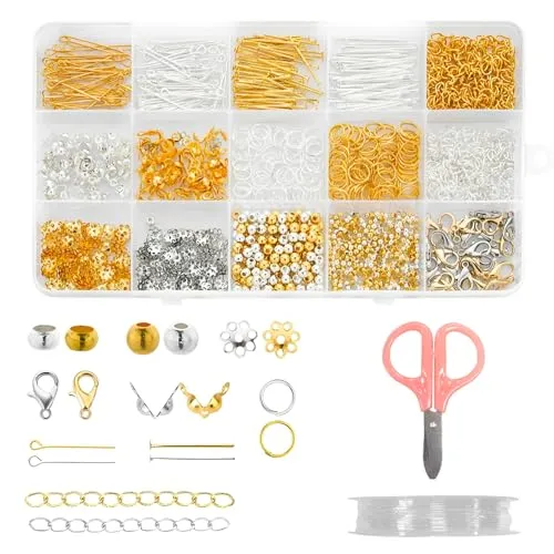 Schmuckherstellung Set, 1100 Stück Schmuckherstellung Zubehör Set, Einschließlich Karabinerverschlüsse, Flachkopfnadel, Offener Bindering, Verlängerungskette, Doppelter Ohrringverschluss und so Weiter