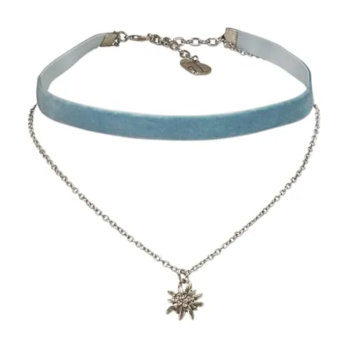 Alpenflüstern Trachten-Samt-Kropfband Strassedelweiss-Kette - Elegante Trachtenkette aus feinem Samt, handgefertigt und perfekt für jedes Trachten-Outfit. Mit einer Länge von 30 cm und einer zusätzlichen Verlängerung von 7 cm bietet sie individuellen Tragekomfort.