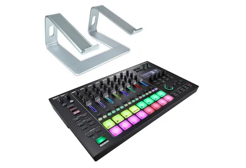 Roland MC-707 Groovebox mit Ständer Silber - DJ-Controller: 8-Spur-Sequenzer für kreative Live-Performances, leistungsstarker Sampler und integriertes USB Audio-Interface, inklusive stabiler Laptopständer.