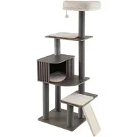 Costway Katzenkratzbaum mit Plattformen Grau 171 cm - Katzenbaum mit geräumigem Haus und breiter Plattform für optimalen Komfort. Abnehmbare Kissen und pflegeleichte Oberfläche machen ihn zum perfekten Rückzugsort für Ihre Katze.