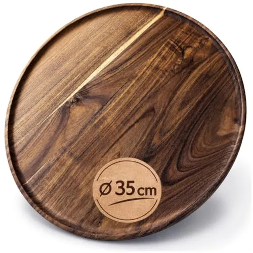 com-four® Tablett aus Akazienholz Ø 35 cm, Servierplatte für Snacks, Käse