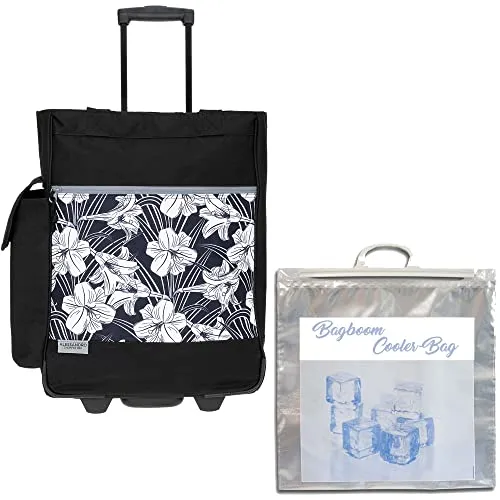 Einkaufstrolley Trolley Einkaufsroller 12895 Black Flower + Thermo Tasche
