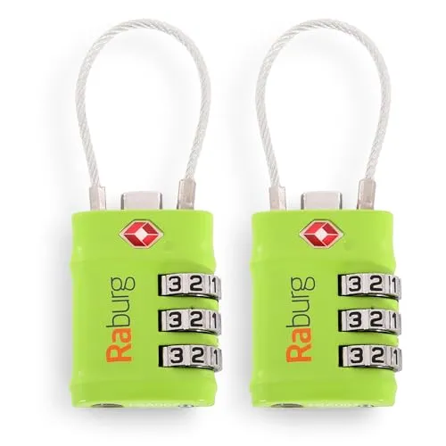 2er Set TSA-Zahlenschloss mit 3-stelliger Kombination & flexiblem Drahtbügel Grün