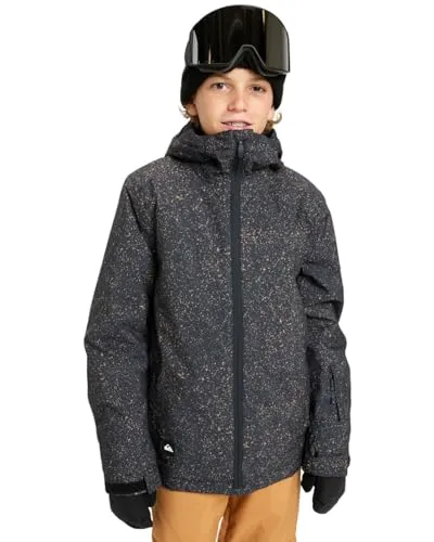 Quiksilver Snow Mission Bedruckte Jacke, Schwarz, 12 - Stylische und funktionale Snowboardjacke aus robustem Synthetikmaterial, ideal für kalte Tage im Schnee.