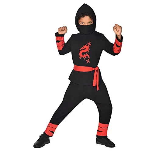 Amscan 9910930 Schwarz Ninja Krieger Kostüm für Kinder 3-4 Jahre - Kostüme für Kinder, inklusive Oberteil mit Kapuze, Maske, Hose und Gürtel – perfekt für aufregende Verkleidungspartys!