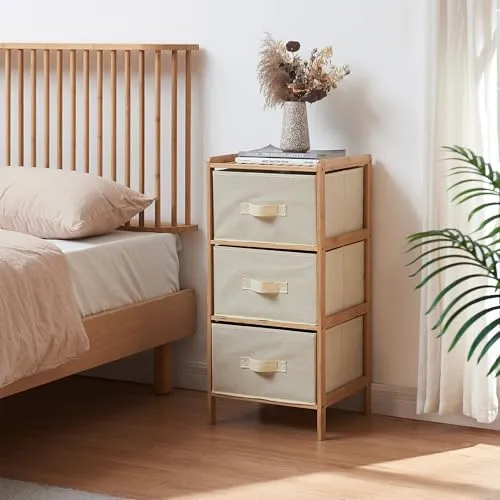 [en.casa] Kommode Maldon mit 3 Stoffschubladen – Stilvoller Schubladenschrank für Ordnung