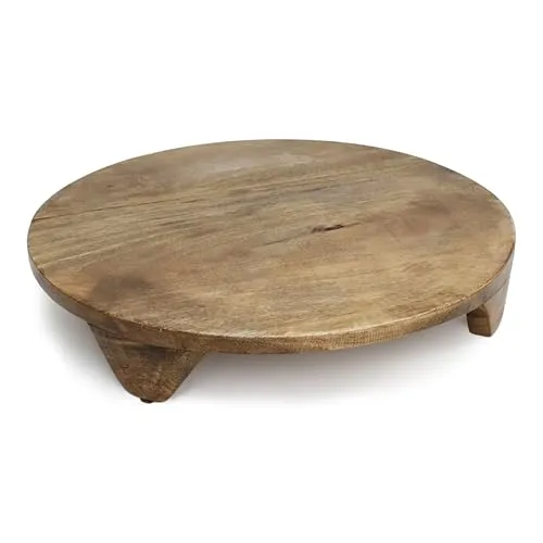 Mangoholz Servierteller groß rund lebensmittelecht - 38 cm - XL Massivholz Servierplatte mit Standfüßen - Kerzentablett Tisch Deko Holz Tablett Weihnachten Advent Hochzeit Geschenke Dekoration