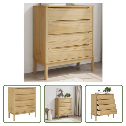 The Living Store Kommode FLORO Wachsbraun Massivholz Kiefer