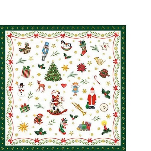 kleine Cocktailservietten Ornaments all over green Weihnachtssymbole 25x25cm 20