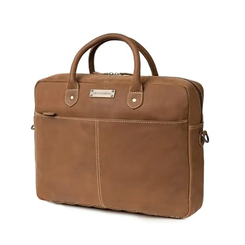 DRAKENSBERG Leder Aktentasche 'Hugo' für Herren - Elegante Handarbeit - Aktentaschen: Hochwertige Laptoptasche aus echtem Büffelleder, handgefertigt mit 10L Kapazität, ideal für Beruf und Reisen im eleganten 60er Jahre Look.