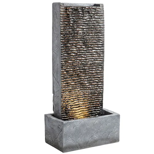 2-stufiger Gartenbrunnen mit LED-Beleuchtung und Pumpe in Granitoptik