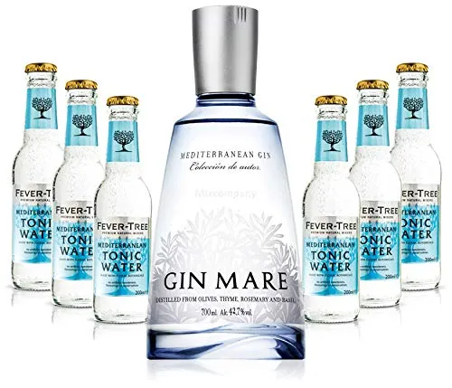Gin Tonic Set - Gin Mare 0,7l mit Fever Tree Tonic Water - Gin-Set mit 0,7l Gin Mare (42,7% Vol) und 6x 200ml Fever Tree Mediterranean Tonic Water, perfekt für erfrischende Cocktails und gesellige Abende.