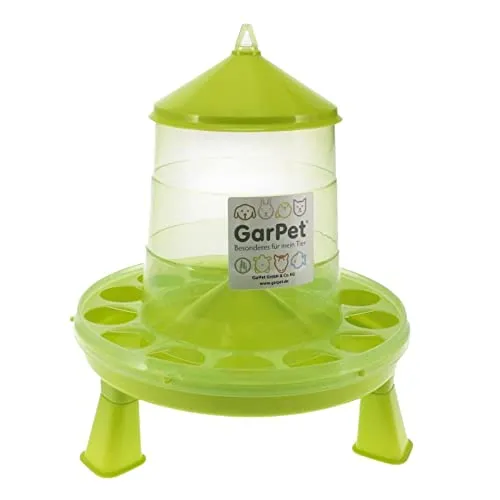 GarPet Futterautomat Hühner mit Stand Füßen grün Geflügel Futterspender Futtertrog 2 Kg Wachteln Trog Automatisch groß
