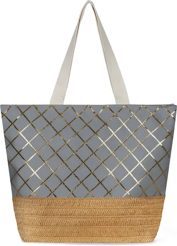 normani Strandtasche Kuredu, große Handtasche mit Reißverschluss, 19 Liter, grau - Stylische Strandtasche aus strapazierfähigem Polyestersamt, ideal für Schwimmen und Freizeit. Mit praktischem Reißverschluss und Innentasche bietet sie ausreichend Platz für all Ihre Essentials.